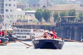 TOW River Thames Barge Driving Race 2013: Barge "Blackwall", by the Port of London Authority. On the left barge "Benjamin", by London Party Boats..
River Thames between Greenwich and Westminster,
London,

United Kingdom,
on 13 July 2013 at 12:51, image #235