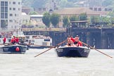 TOW River Thames Barge Driving Race 2013: Barge "Blackwall", by the Port of London Authority. On the left barge "Benjamin", by London Party Boats..
River Thames between Greenwich and Westminster,
London,

United Kingdom,
on 13 July 2013 at 12:51, image #236