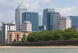 TOW River Thames Barge Driving Race 2013: Skyscapers at Canary Wharf, seen from the river..
River Thames between Greenwich and Westminster,
London,

United Kingdom,
on 13 July 2013 at 12:54, image #239