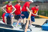 TOW River Thames Barge Driving Race 2013: Rowers on barge "Diana", by Trinity Buoy Wharf..
River Thames between Greenwich and Westminster,
London,

United Kingdom,
on 13 July 2013 at 12:55, image #240