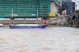 TOW River Thames Barge Driving Race 2013: Barge barge "Steve Faldo" by Capital Pleasure Boats, approaching the finish of the race at Westminster Bridge..
River Thames between Greenwich and Westminster,
London,

United Kingdom,
on 13 July 2013 at 14:18, image #429