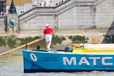 TOW River Thames Barge Driving Race 2013: Barge "The Matchgirls", by Unite the Union, at the London Aquarium, at the race finish at Westminster Bridge..
River Thames between Greenwich and Westminster,
London,

United Kingdom,
on 13 July 2013 at 14:36, image #496