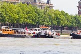 TOW River Thames Barge Driving Race 2013: MV Havengore, hosting VIP guests, on the left, behind GPS Marine tug "GPS India", ready to pull barge "Benjamin", by London Party Boats, and barge "Shell Bay" by South Dock Marina, back to Greenwich..
River Thames between Greenwich and Westminster,
London,

United Kingdom,
on 13 July 2013 at 14:36, image #497