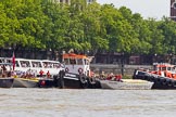 TOW River Thames Barge Driving Race 2013: GPS Marine tug "GPS India", ready to pull barge "Benjamin", by London Party Boats, and barge "Shell Bay" by South Dock Marina, back to Greenwich. Behind them "GPS Vincia"..
River Thames between Greenwich and Westminster,
London,

United Kingdom,
on 13 July 2013 at 14:36, image #499