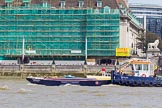 TOW River Thames Barge Driving Race 2013: PLA tug "Impulse" pushing barge "Blackwall", by the Port of London Authority, back from Westminster to Greenwich..
River Thames between Greenwich and Westminster,
London,

United Kingdom,
on 13 July 2013 at 14:41, image #508