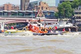 TOW River Thames Barge Driving Race 2013: GPS Marine tug "GPS Vincia" at Blackfriars Bridge, pulling barge "Hoppy", by GPS Fabrication, and barge barge "Spirit of Mountabatten", by Mechanical Movements and Enabling Services Ltd, back to Greenwich..
River Thames between Greenwich and Westminster,
London,

United Kingdom,
on 13 July 2013 at 14:50, image #533