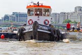 TOW River Thames Barge Driving Race 2013: GPS Marine tug "GPS India" pulling barge "Benjamin", by London Party Boats, and barge "Shell Bay" by South Dock Marina, back to Greenwich..
River Thames between Greenwich and Westminster,
London,

United Kingdom,
on 13 July 2013 at 14:50, image #535