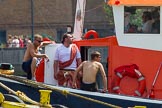 TOW River Thames Barge Driving Race 2013: Crew members of barge "Hoppy", by GPS Fabrication, on board of GPS Marine tug "GPS Vincia" after the race..
River Thames between Greenwich and Westminster,
London,

United Kingdom,
on 13 July 2013 at 14:53, image #540