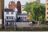 TOW River Thames Barge Driving Race 2013: Said to be the oldest riverside tavern: The Prospect of Whitby public house at Wapping Wall, London E1W, seen from the river..
River Thames between Greenwich and Westminster,
London,

United Kingdom,
on 13 July 2013 at 15:08, image #549