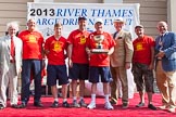 TOW River Thames Barge Driving Race 2013: The "Chris Williams Challenge Bowl", for the third rank winner, goes to the crew of barge "Spirit of Mountabatten", by Mechanical Movements and Enabling Services Ltd..
River Thames between Greenwich and Westminster,
London,

United Kingdom,
on 13 July 2013 at 16:24, image #575