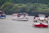 Thames Diamond Jubilee Pageant: THE MAYOR'S JUBILEE BAND-Westminister (C1) and PASSENGER BOATS- Clifton Castle (C2)..
River Thames seen from Battersea Bridge,
London,

United Kingdom,
on 03 June 2012 at 16:05, image #518