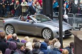 Lord Mayor's Show 2012: Entry 59 - Jaguar, here the new F-type, with the London 2012 Olympic heptathlon champion Jessica Ennis and BBC's Helen Skelton..
Press stand opposite Mansion House, City of London,
London,
Greater London,
United Kingdom,
on 10 November 2012 at 11:26, image #761