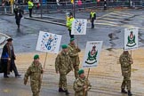 Lord Mayor's Show 2012: Entry 76 - 3 Military Intelligence Battalion (Volunteers) with members of the affiliated Livery Company, The Worshipful Company of Painter Stainers..
Press stand opposite Mansion House, City of London,
London,
Greater London,
United Kingdom,
on 10 November 2012 at 11:33, image #958