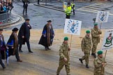 Lord Mayor's Show 2012: Entry 76 - 3 Military Intelligence Battalion (Volunteers) with members of the affiliated Livery Company, The Worshipful Company of Painter Stainers..
Press stand opposite Mansion House, City of London,
London,
Greater London,
United Kingdom,
on 10 November 2012 at 11:33, image #959