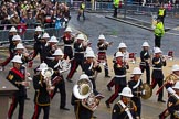 Lord Mayor's Show 2012: Entry 86 - Royal Marines Band (HMS Collingwood)..
Press stand opposite Mansion House, City of London,
London,
Greater London,
United Kingdom,
on 10 November 2012 at 11:38, image #1136