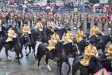 Lord Mayor's Show 2013: The Mounted Band of the Household Cavalry. Behind them The London Regiment, Guard of Honour for the Lord Mayor..
Press stand opposite Mansion House, City of London,
London,
Greater London,
United Kingdom,
on 09 November 2013 at 10:48, image #90