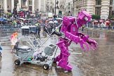 Lord Mayor's Show 2013: 59-Recycling in the City- The Binbot is joined again by his drumming street sweepers to celebrate 20th anniversary of the City's unique Clean City Awards scheme..
Press stand opposite Mansion House, City of London,
London,
Greater London,
United Kingdom,
on 09 November 2013 at 11:32, image #746