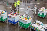 Lord Mayor's Show 2013: 59-Recycling in the City- The Binbot is joined again by his drumming street sweepers to celebrate 20th anniversary of the City's unique Clean City Awards scheme..
Press stand opposite Mansion House, City of London,
London,
Greater London,
United Kingdom,
on 09 November 2013 at 11:32, image #754