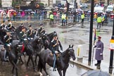 Lord Mayor's Show 2013: 76- 71 (City of London) Signal Regiment-provides military command-and -control in support of Uk operations. The Regiment is today represented by  the Riding Detachment of its Lincoln's Inn-based, 68 (Inns of Court & City and Essex Yeomanry) Signal Squadron..
Press stand opposite Mansion House, City of London,
London,
Greater London,
United Kingdom,
on 09 November 2013 at 11:42, image #912