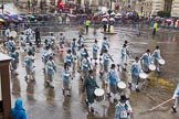 Lord Mayor's Show 2013: 81-Zunft Zur Zimmerleuten Band- the band traditionally supports the Zurich Swiss Gild of the Zimmerleuten in its parade and pageants, and is continuing that tradition today..
Press stand opposite Mansion House, City of London,
London,
Greater London,
United Kingdom,
on 09 November 2013 at 11:45, image #969