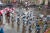 Lord Mayor's Show 2013: 81-Zunft Zur Zimmerleuten Band- the band traditionally supports the Zurich Swiss Gild of the Zimmerleuten in its parade and pageants, and is continuing that tradition today..
Press stand opposite Mansion House, City of London,
London,
Greater London,
United Kingdom,
on 09 November 2013 at 11:45, image #976