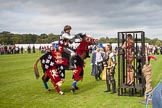 DBPC Polo in the Park 2012: The Knights of Middle England and their Jousting display - here with their "hostage", Dallas Burston Polo Club VIP guest Jade Watts..
Dallas Burston Polo Club,
Stoneythorpe Estate,
Southam,
Warwickshire,
United Kingdom,
on 16 September 2012 at 14:33, image #199