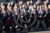 Remembrance Sunday 2012 Cenotaph March Past: Group D1 - South Atlantic Medal Association (www.sama82.org.uk), veterans of the Falklands war in 1982 and islanders from that time. The lady with the wreath and the grey hat is Sukey Cameron, the United Kingdom - Falkland Islands Government Representative. Three rows behind her, in the green and glue uniform, two Norwegian officers, Kevan Watton and Jake Husker..
Whitehall, Cenotaph,
London SW1,

United Kingdom,
on 11 November 2012 at 12:04, image #1207