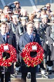 Prime Minister David Cameron and Nick Clegg as leader of the Liberal Democrats. Behind them former Prime Minister John Major.