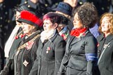 Remembrance Sunday Cenotaph March Past 2013: D1 - War Widows Association. On the left, with the red fur round her hat, is WWA President Baroness Janet Fookes. In the centre is the Chairman of the RAF Widows Association, on the right the Chairman of the Army Widows Association..
Press stand opposite the Foreign Office building, Whitehall, London SW1,
London,
Greater London,
United Kingdom,
on 10 November 2013 at 11:38, image #19