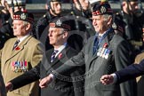 Remembrance Sunday at the Cenotaph in London 2014: Group A12 - King's Own Scottish Borderers.
Press stand opposite the Foreign Office building, Whitehall, London SW1,
London,
Greater London,
United Kingdom,
on 09 November 2014 at 12:02, image #1253