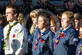 Remembrance Sunday at the Cenotaph in London 2014: Group M50 - Girlguiding London & South East England.
Press stand opposite the Foreign Office building, Whitehall, London SW1,
London,
Greater London,
United Kingdom,
on 09 November 2014 at 12:21, image #2317