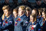 Remembrance Sunday at the Cenotaph in London 2014: Group M50 - Girlguiding London & South East England.
Press stand opposite the Foreign Office building, Whitehall, London SW1,
London,
Greater London,
United Kingdom,
on 09 November 2014 at 12:21, image #2318