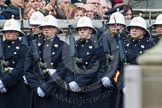 Remembrance Sunday at the Cenotaph in London 2014: Royal Marines in position on the northern side of Whitehall.
Press stand opposite the Foreign Office building, Whitehall, London SW1,
London,
Greater London,
United Kingdom,
on 09 November 2014 at 10:22, image #51