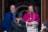 Remembrance Sunday at the Cenotaph in London 2014: The leaders of the faith communities emerging from the door of the Foreign- and Commonwealth Office.
Press stand opposite the Foreign Office building, Whitehall, London SW1,
London,
Greater London,
United Kingdom,
on 09 November 2014 at 10:57, image #137