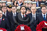 Remembrance Sunday at the Cenotaph in London 2014: Nigel Dodds MP (Westminster Democratic Unionist Party Leader), Ed Milliband as leader of the opposition, and Nick Clegg as Leader of the Liberal Democrats.
Press stand opposite the Foreign Office building, Whitehall, London SW1,
London,
Greater London,
United Kingdom,
on 09 November 2014 at 11:02, image #166