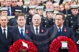 Remembrance Sunday at the Cenotaph in London 2014: Former prime ministers Tony Blair and John Major.
Press stand opposite the Foreign Office building, Whitehall, London SW1,
London,
Greater London,
United Kingdom,
on 09 November 2014 at 11:02, image #168