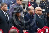 Remembrance Sunday at the Cenotaph in London 2014: The High Commissioner of Tonga, the High Commissioner of Swaziland, the High Commissioner of Mauritius and the High Commissioner of Barbados with their wreaths at the Cenotaph.
Press stand opposite the Foreign Office building, Whitehall, London SW1,
London,
Greater London,
United Kingdom,
on 09 November 2014 at 11:03, image #177