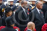 Remembrance Sunday at the Cenotaph in London 2014: The High Commissioner of Papua New Guinea, the High Commissioner of Grenana, and the High Commissioner of The Bahamas with their wreaths at the Cenotaph.
Press stand opposite the Foreign Office building, Whitehall, London SW1,
London,
Greater London,
United Kingdom,
on 09 November 2014 at 11:03, image #180