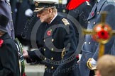 Remembrance Sunday at the Cenotaph in London 2014: HRH The Duke of Edinburgh walking towards the Cenotaph with his wreath.
Press stand opposite the Foreign Office building, Whitehall, London SW1,
London,
Greater London,
United Kingdom,
on 09 November 2014 at 11:04, image #190