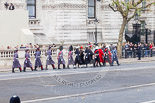 Remembrance Sunday at the Cenotaph 2015: The "marker detail personell" is marching towards Downing Street. When they return to Whitehall, they will mark the positions for the armed forces detachments that will line Whitehall. Image #16, 08 November 2015 09:41 Whitehall, London, UK