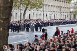 Remembrance Sunday at the Cenotaph 2015: The first of three columns of veterans and the representatives of charities are in place on Whitehall. Image #28, 08 November 2015 10:17 Whitehall, London, UK