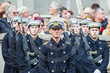 Remembrance Sunday at the Cenotaph 2015: A Royal Navy Lieutenant Commander in front of Royal Navy streetliners. Image #43, 08 November 2015 10:21 Whitehall, London, UK