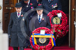 Remembrance Sunday at the Cenotaph 2015: Leading members of the Royal British Legion and other charities, on the left TRBL president, Vice Admiral Peter Wilkinson, leaving the Foreign- and Commonwealth Office. Image #63, 08 November 2015 10:40 Whitehall, London, UK