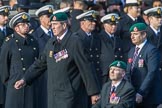 The Royal Marines Association  (Group E2, 59 members)during the Royal British Legion March Past on Remembrance Sunday at the Cenotaph, Whitehall, Westminster, London, 11 November 2018, 11:41.