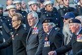 Royal Fleet Auxiliary Association  (Group E33, 15 members) during the Royal British Legion March Past on Remembrance Sunday at the Cenotaph, Whitehall, Westminster, London, 11 November 2018, 11:45.