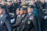 Royal Green Jackets (Group A2, 153 members) during the Royal British Legion March Past on Remembrance Sunday at the Cenotaph, Whitehall, Westminster, London, 11 November 2018, 11:55.