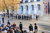 More police arriving on Whitehall before the  Remembrance Sunday Cenotaph Ceremony 2018 at Horse Guards Parade, Westminster, London, 11 November 2018, 08:38.