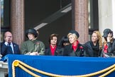 Guests on one of the eastern balconies of the Foreign and Commonwealth Office, with Cherie Blair in the centre, before the Remembrance Sunday Cenotaph Ceremony 2018 at Horse Guards Parade, Westminster, London, 11 November 2018, 10:53.