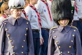 The General Officer Commanding London District, Major General Ben Bathurst CBE, and Captain Bethan Waters, Welsh Guards Aide-de-Camp to The Major General,  leaving the Foreign and Commonwealth Office during Remembrance Sunday Cenotaph Ceremony 2018 at Horse Guards Parade, Westminster, London, 11 November 2018, 10:53.  Bethan Waters is a Captain in the Corps of Army Music and Assistant Director of Music of the Welsh Guards Band and a very good singer too!