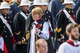 The Right Reverend and Right Honourable Dame Sarah Mullally DBE, the Lord Bishop of London, during Remembrance Sunday Cenotaph Ceremony 2018 at Horse Guards Parade, Westminster, London, 11 November 2018, 10:54.